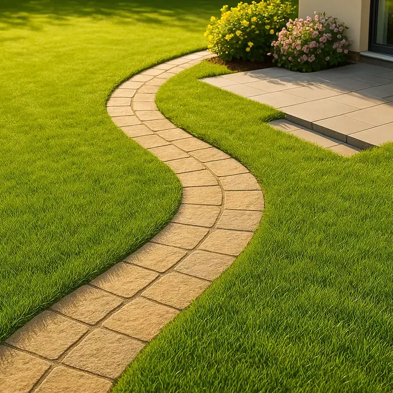 Jardin avec allée en pierre et terrasse moderne